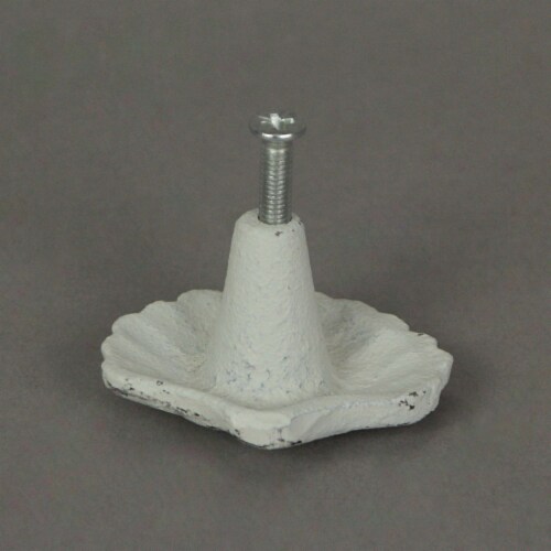 Set of 6 White Cast Iron Scallop Sea Shell Drawer Pulls Nautical Cabinet Knobs - White Perspective: top