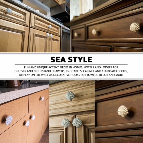 Set of 6 Gold Cast Iron Scallop Sea Shell Drawer Pulls Nautical Cabinet Knobs - Gold Perspective: top