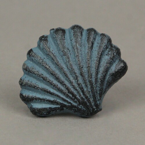 Set of 6 Blue Cast Iron Scallop Sea Shell Drawer Pulls Nautical Cabinet Knobs - Light Blue Perspective: top