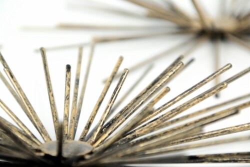 Aged Brass Finish Mid-Century Modern Atomic Star Burst Wall Sculptures Set of 6 Perspective: top