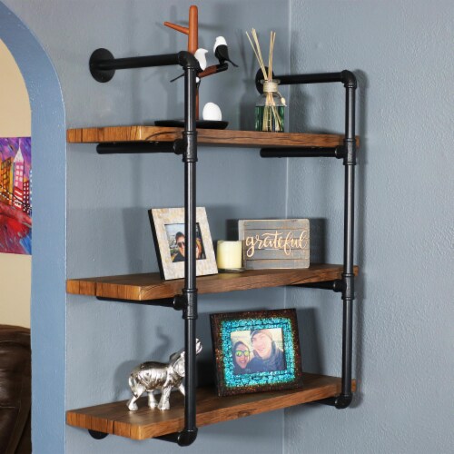 Sunnydaze 3 Tier Industrial Black Pipe Wall Hanging Bookshelf