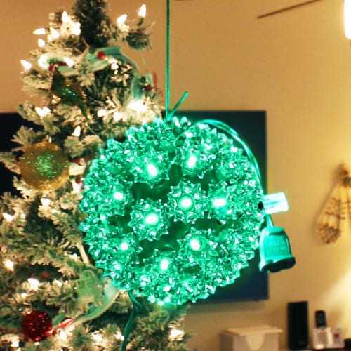 Sunnydaze 5-Inch Indoor/Outdoor Colored Lighted Ball Hanging Decor - Green Perspective: top