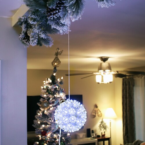 Sunnydaze 5-Inch Indoor/Outdoor Lighted Ball Hanging Decor - White Perspective: top