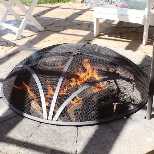 40  Round Black Steel Spark Screen Fire Pit Mesh Wood Burning Campfire Accessory Perspective: top