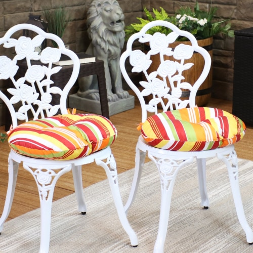 Sunnydaze Outdoor Round Bistro Seat Cushion - Sherbert Stripes - Set of 2 Perspective: top