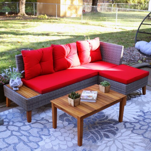 Small red clearance patio table