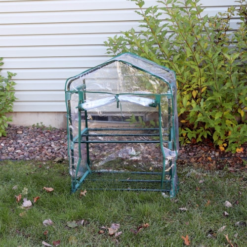 Mini Greenhouse 2 Shelves Outdoor Portable Garden Plant Growing Rack Perspective: top