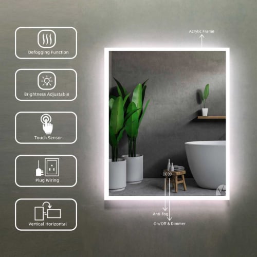 Huron 24.02 in. W x 30 in. H Frameless Anti-Fog Wall Bathroom LED Vanity Mirror in Silver Perspective: top