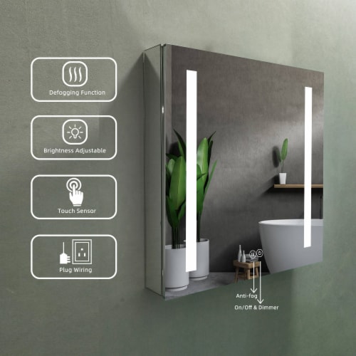 Erie 24 in. W x 26 in. H Silver Aluminum Recessed or Surface Mount LED Mirror Cabinet Perspective: top