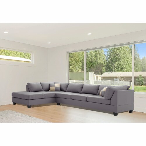 Malone 111 In. Gray Faux Leather 4 Seater Sectional Sofa With 2
