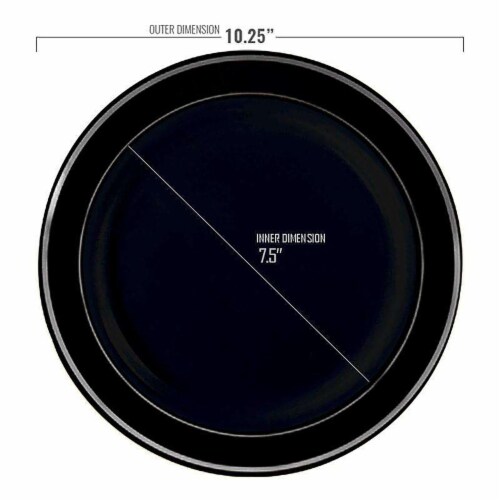10.25  Black with Silver Edge Rim Plastic Dinner Plates (120 Plates) Perspective: top