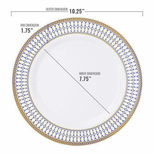 White with Blue and Gold Chord Rim Plastic Dinner Plates - 10.25" (120 ...
