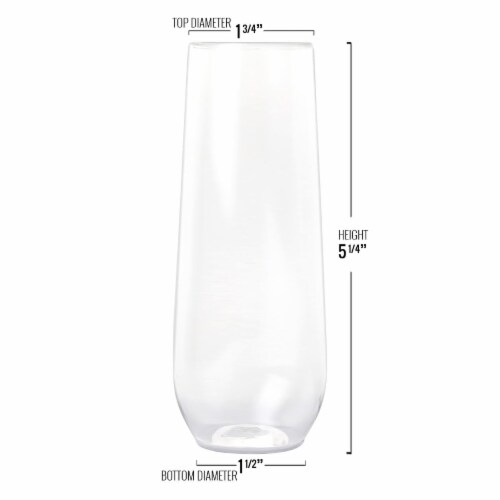 9 oz. Clear Stemless Plastic Champagne Flutes (64 Glasses) Perspective: top