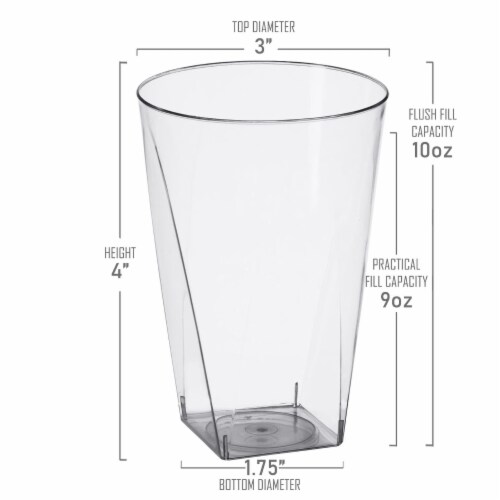 10 oz. Clear Square Bottom Disposable Plastic Cups (500 Cups) Perspective: top