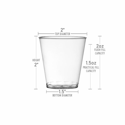 2 oz. Clear Round Plastic Disposable Shot Glasses (1200 Glasses) Perspective: top