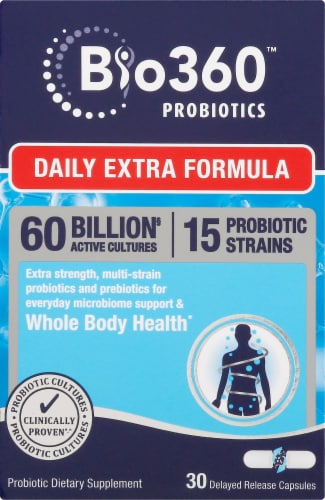 Bio360 Daily Extra Formula Probiotic Supplement Capsules Perspective: top