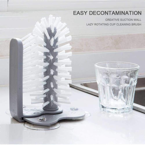Glass Washer with Double Sided Bristle Brush, Glass Cup Brush Cleaner with Suction Cups Perspective: top