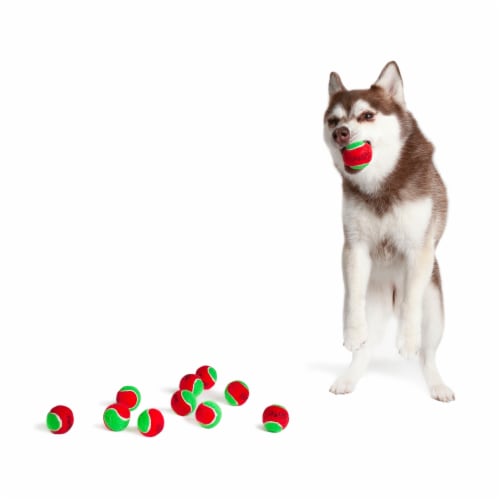 Midlee Candy Cane Tennis Balls Dog 1.5 Balls with Squeaker- Set of 6 Perspective: top
