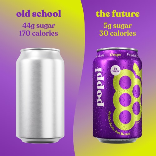 Poppi Grape Prebiotic Soda Cans Perspective: top