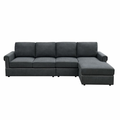 Oadeer Home 106  L-Shaped Fabric Upholstered Modular Sofa with Chaise in Gray Perspective: top