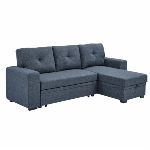 Oadeer Home 88.5  Pull-out Bed Sofa & Chaise in Blue Perspective: top