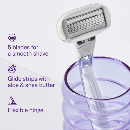 Flamingo Women's Polished Chrome 5-Blade Razor with Replacement Razor Blade Refill Perspective: top