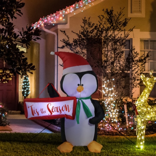 46.5 Christmas Inflatable Penguin Decoration LED Blow Up Outdoor Yard Decor Perspective: top