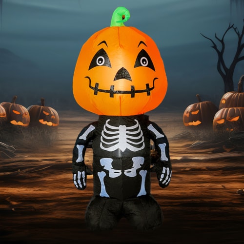Sunnydaze Pumpkin Head Skeleton Halloween Inflatable Yard Decoration - 4 ft Perspective: top