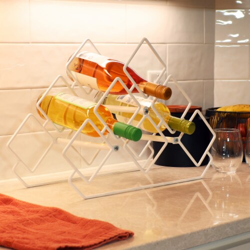 Sunnydaze 6-Bottle Steel Wire Triangular Tabletop Wine Rack - White Perspective: top