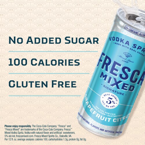 Fresca Mixed Vodka Spritz Grapefruit Citrus Gluten-Free Canned Cocktail Perspective: top