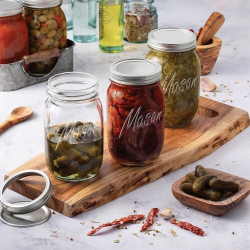Paksh Novelty Wide Mouth 32 Oz Quart Canning Mason Jars w/Rings & Lids, 12 Pack Perspective: top