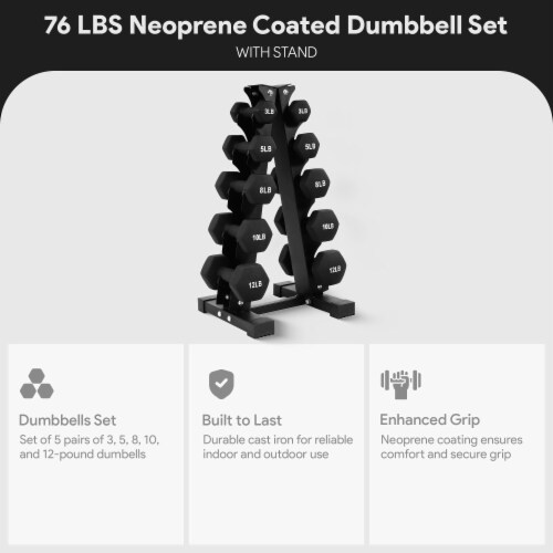 BalanceFrom Fitness 76 Pound Neoprene Coated Dumbbell Set with Stand Black 1 Piece Foods Co