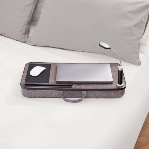Teamson Home Trapezi Lap Desk with LED Light, Mouse Pad and Slot, Brown/Gray Perspective: top