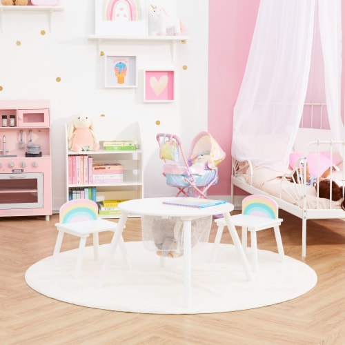 Fantasy Fields - Rainbow Fishnet Play Table & Chairs Kids Furniture - White Perspective: top