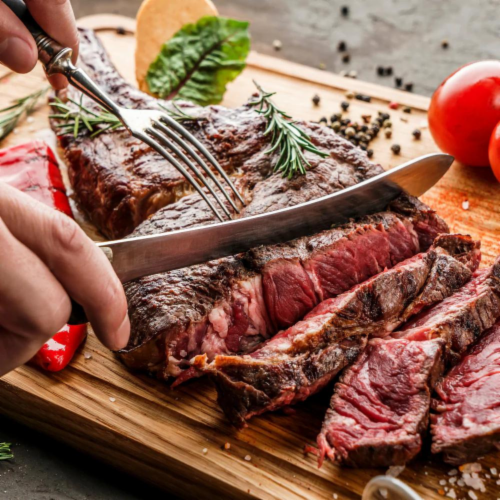 FeedingU Kosher Bone-In Ribeye Steak, 4 Steaks, 1-1.5 lbs per Steak. Trimmed, Sealed, Perspective: top