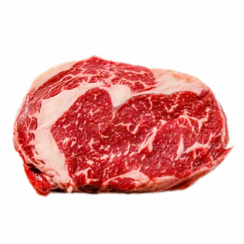 FeedingU Kosher Boneless Ribeye Steak, 4 Steaks, 0.75-1.25 lbs per Steak. Perspective: top