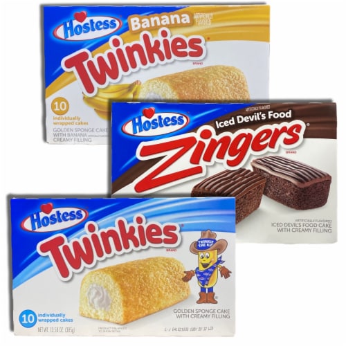 Hostess Twinkie Variety Pack with Zingers | Three Flavors: Original, Chocolate Zingers, Banan Perspective: top