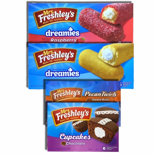 Mrs. Freshley's Snack Cakes Combo Packs Bundled by Tribeca Curations | (Dreamies / Raspberry Perspective: top