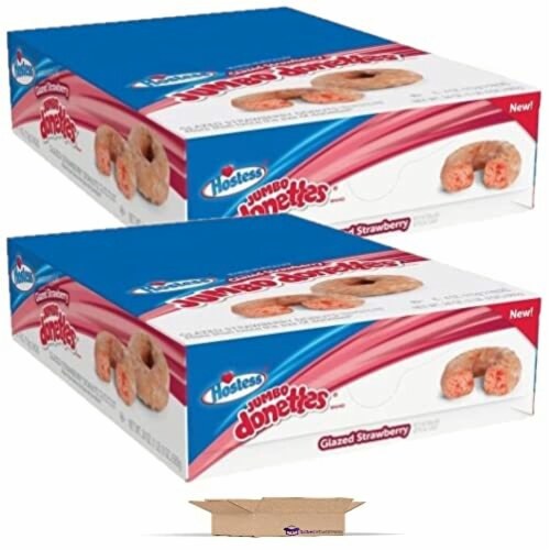 Glazed Strawberry Jumbo Donettes by Hostess | 6 Count Box | Pack of 2 (24 Total Donuts) Perspective: top