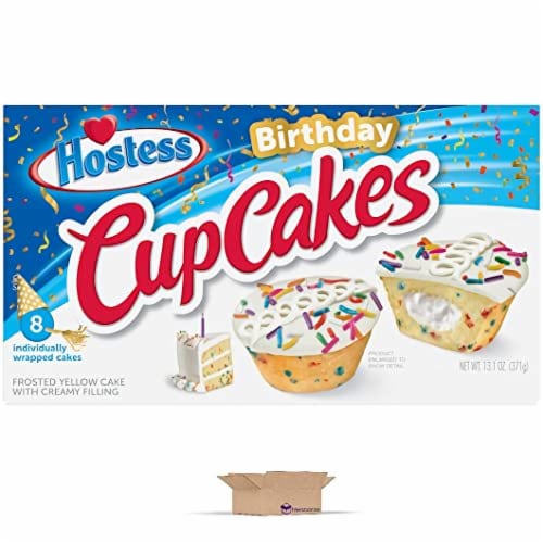 Tribeca Curations | Birthday Cupcakes by Hostess | 13.1 Oz Box of 8 | Pack of 4 (32 Total Cup Perspective: top
