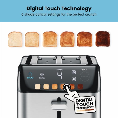 Chefman Smart Touch 2 Slice Digital Toaster, 6 Shade Settings, Crumb Tray - Stainless Steel Perspective: top