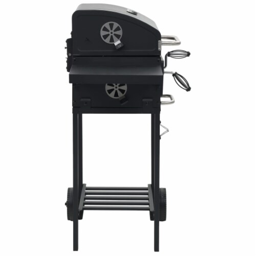 vidaXL Charcoal-Fueled BBQ Grill with Bottom Shelf Black Perspective: top