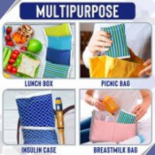 Thrive 4 Pack Small Reusable Ice Packs for Lunch Box or Cooler, Long  Lasting, BPA Free, Blue & Green Geometric