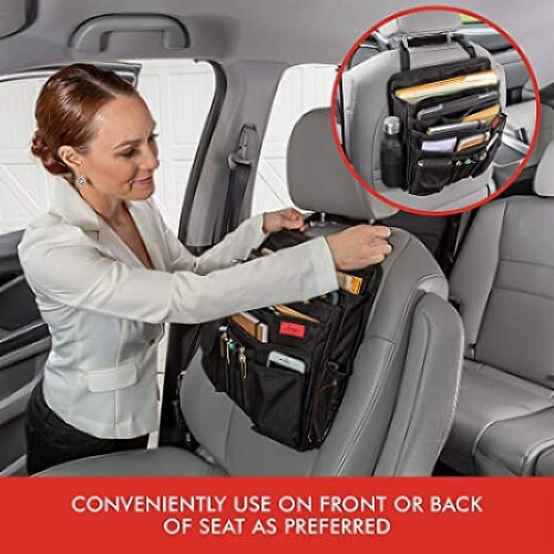 Lusso Gear Hanging Car Seat Organizer for Front or Backseat Black with Red Stitching Black Medium Harris Teeter