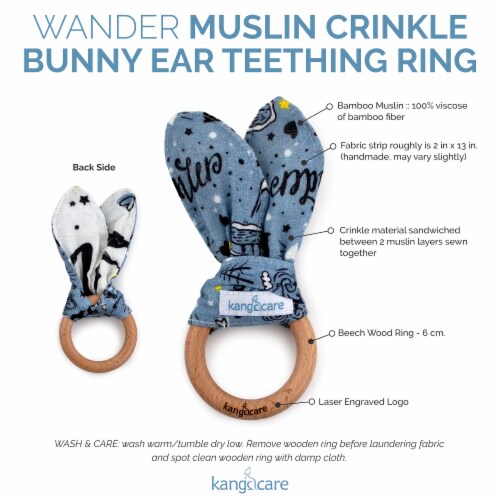 Kanga Care Muslin Crinkle Bunny Ear Teething Ring - Wander Perspective: top