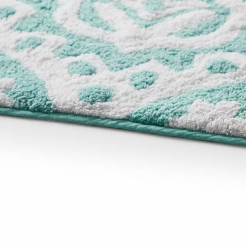 Kate Aurora 100% Cottoned Non Slip Bath Rug - 20 in. W x 32 in. L - Aqua Perspective: top
