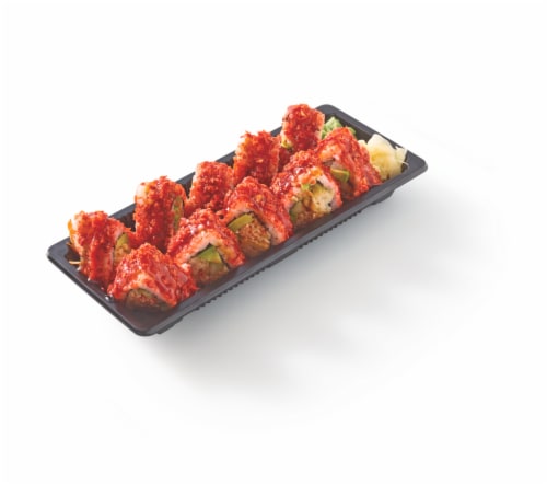 Wabisan Asian Foods Doritos Flamin Hot Limon Shrimp Tempura Sushi Roll Perspective: top