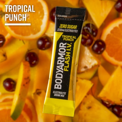 BodyArmor Flash IV Zero Sugar Electrolyte Tropical Punch Drink Mix Packets Perspective: top