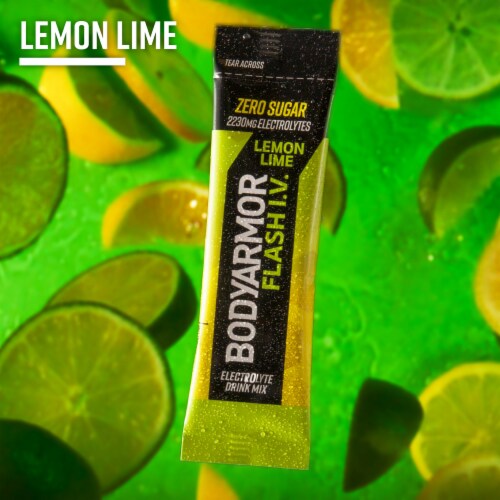 BodyArmor Flash IV Zero Sugar Electrolyte Lemon Lime Drink Mix Packets Perspective: top