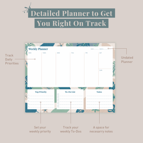 Rileys & Co Undated Weekly Planner, 11.0 x 8.3 in, Floral Print, Tearsheet Perspective: top